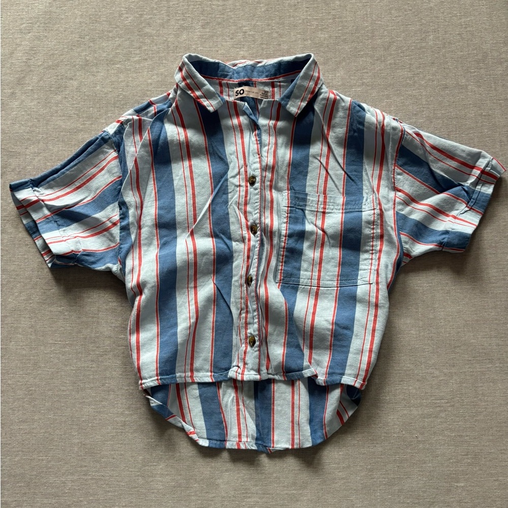 SO striped button up work academic classic preppy top XS